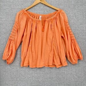 Anthropologie Peasant Blouse Crochet Trim Long Sleeve Boho Top XS Babydoll Fairy